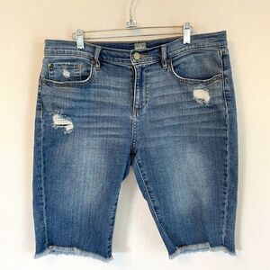 Soho Bermuda 5 Pocket Jean Shorts Distressed Frayed Hem 12 inch Inseam Size 8